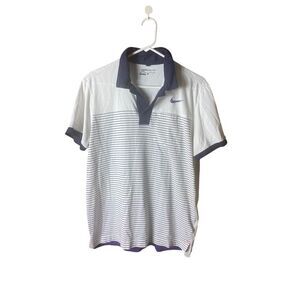 Nike Golf Sport Dri Fit Blue Striped Pocket Golf Athletic Polo Size Large